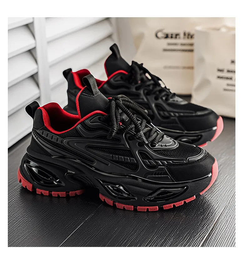 Men's Height Increasing Sneakers - Black Warrior Thick Sole Casual Sports Shoes - Trendy Street Style Dad Shoes for Men - Autumn Fashion showcase 20