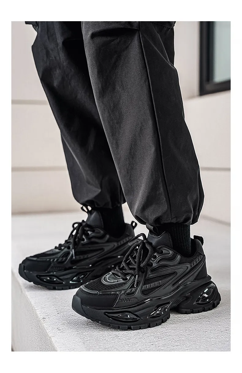 Men's Height Increasing Sneakers - Black Warrior Thick Sole Casual Sports Shoes - Trendy Street Style Dad Shoes for Men - Autumn Fashion showcase 11