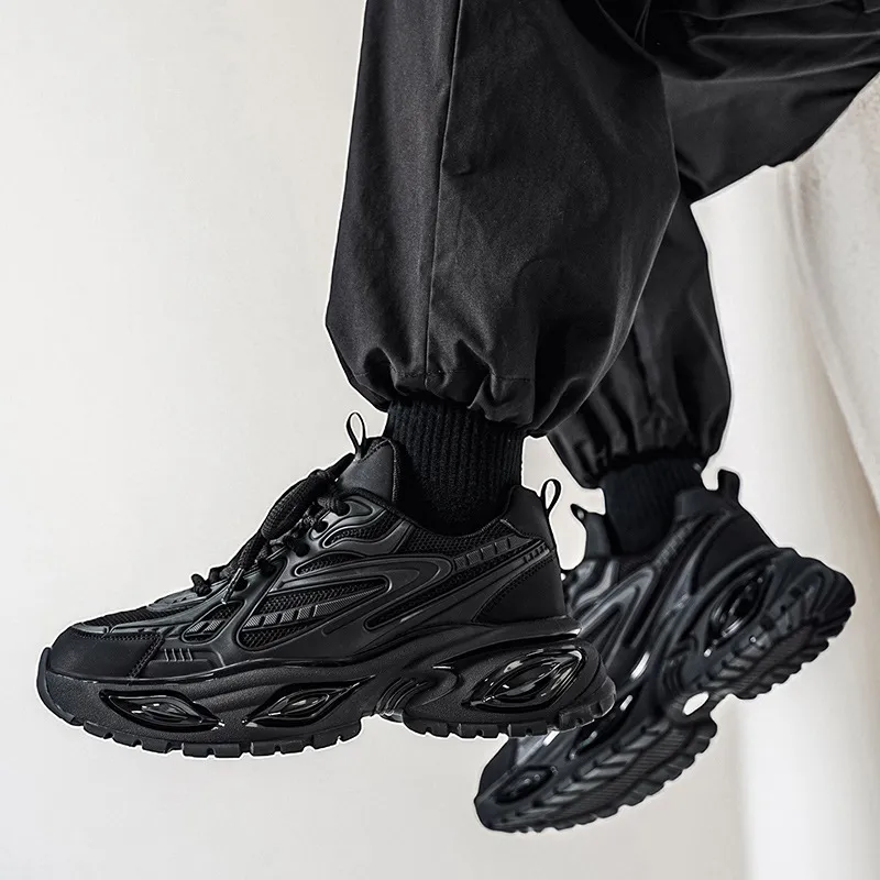 Men's Height Increasing Sneakers - Black Warrior Thick Sole Casual Sports Shoes - Trendy Street Style Dad Shoes for Men - Autumn Fashion thumbnail 3