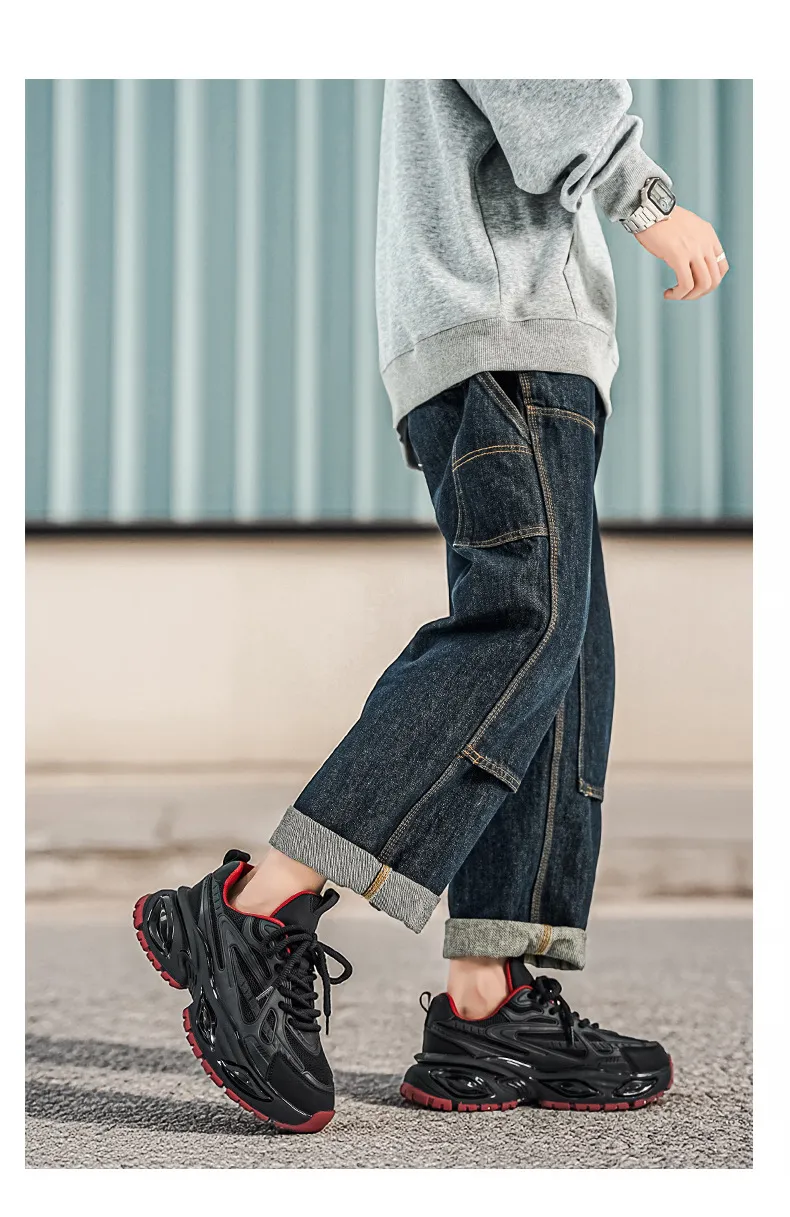 Men's Height Increasing Sneakers - Black Warrior Thick Sole Casual Sports Shoes - Trendy Street Style Dad Shoes for Men - Autumn Fashion showcase 15