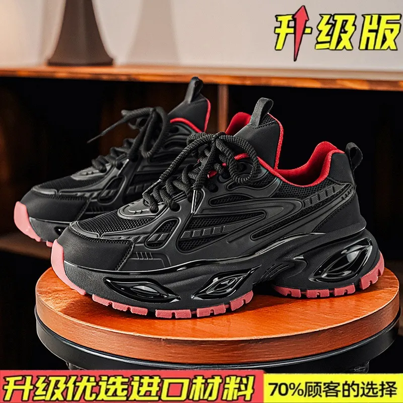 Men's Height Increasing Sneakers - Black Warrior Thick Sole Casual Sports Shoes - Trendy Street Style Dad Shoes for Men - Autumn Fashion thumbnail 9