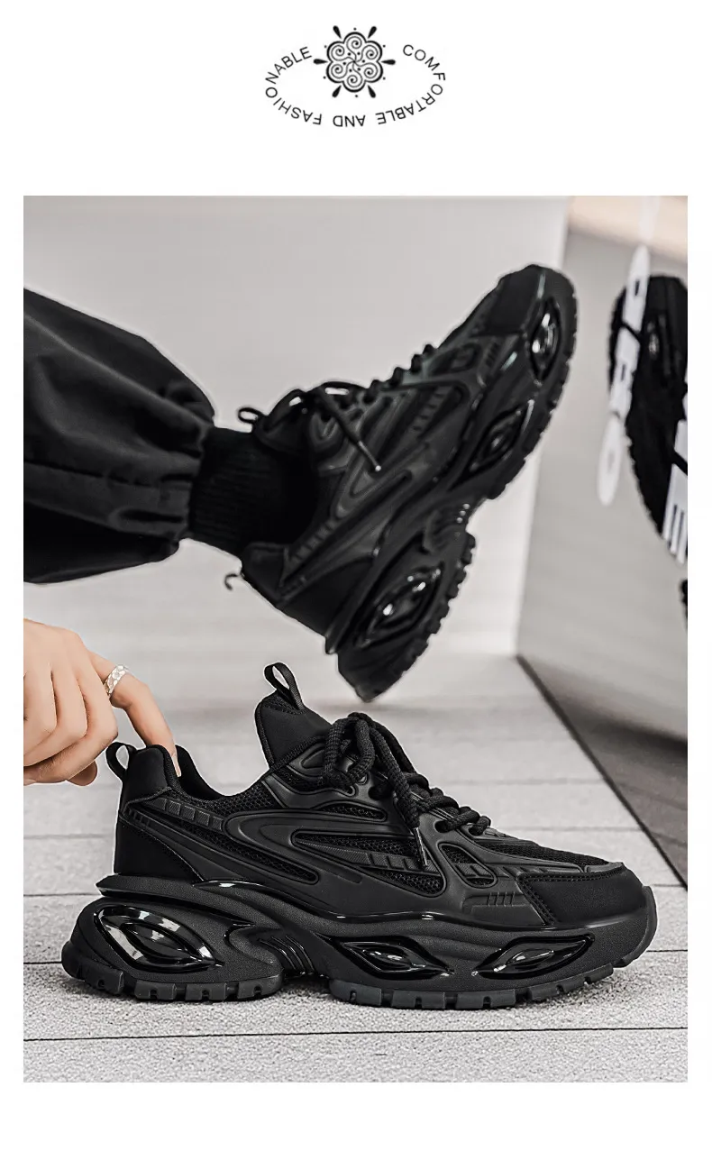Men's Height Increasing Sneakers - Black Warrior Thick Sole Casual Sports Shoes - Trendy Street Style Dad Shoes for Men - Autumn Fashion showcase 10