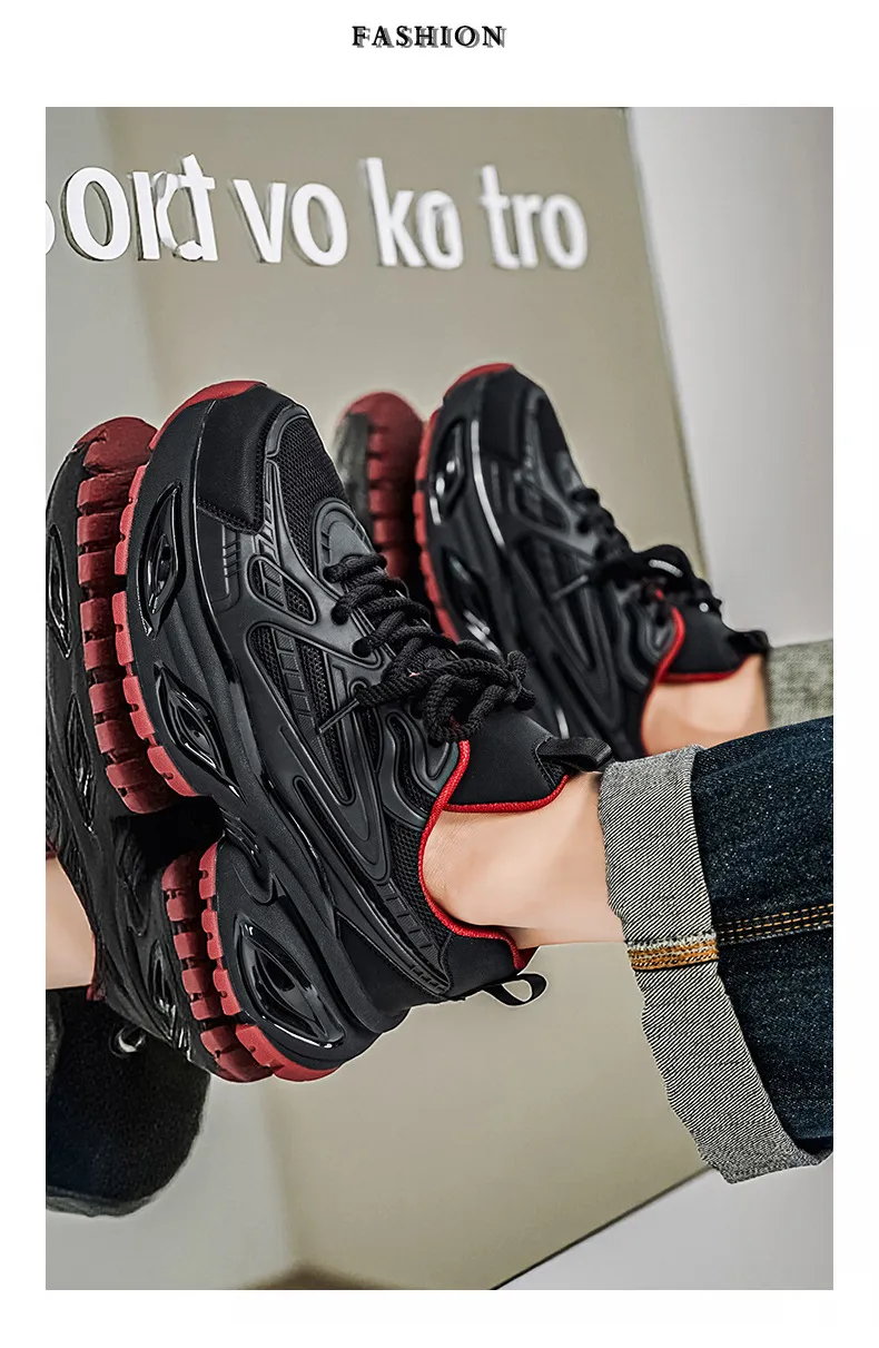 Men's Height Increasing Sneakers - Black Warrior Thick Sole Casual Sports Shoes - Trendy Street Style Dad Shoes for Men - Autumn Fashion showcase 16
