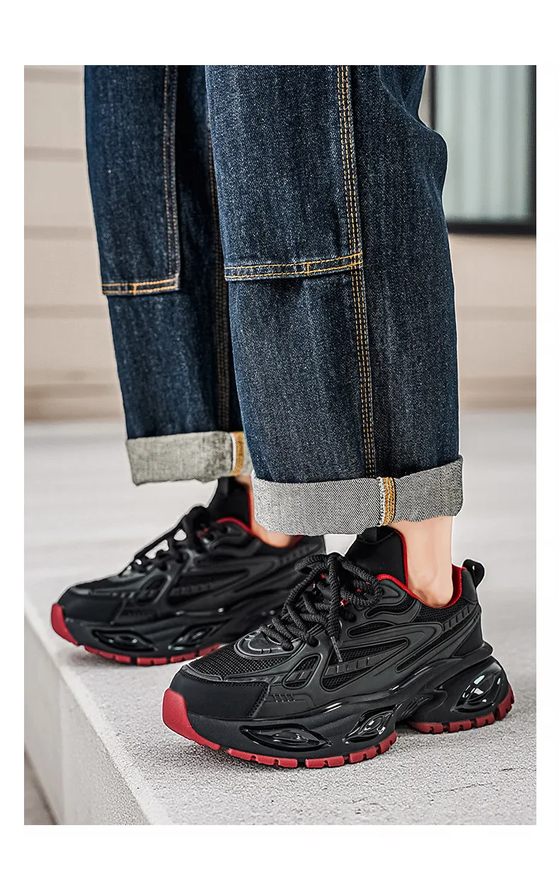 Men's Height Increasing Sneakers - Black Warrior Thick Sole Casual Sports Shoes - Trendy Street Style Dad Shoes for Men - Autumn Fashion showcase 18