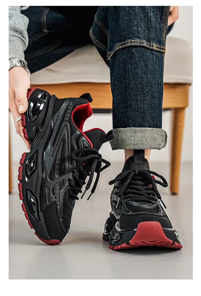 Men's Height Increasing Sneakers - Black Warrior Thick Sole Casual Sports Shoes - Trendy Street Style Dad Shoes for Men - Autumn Fashion showcase 19