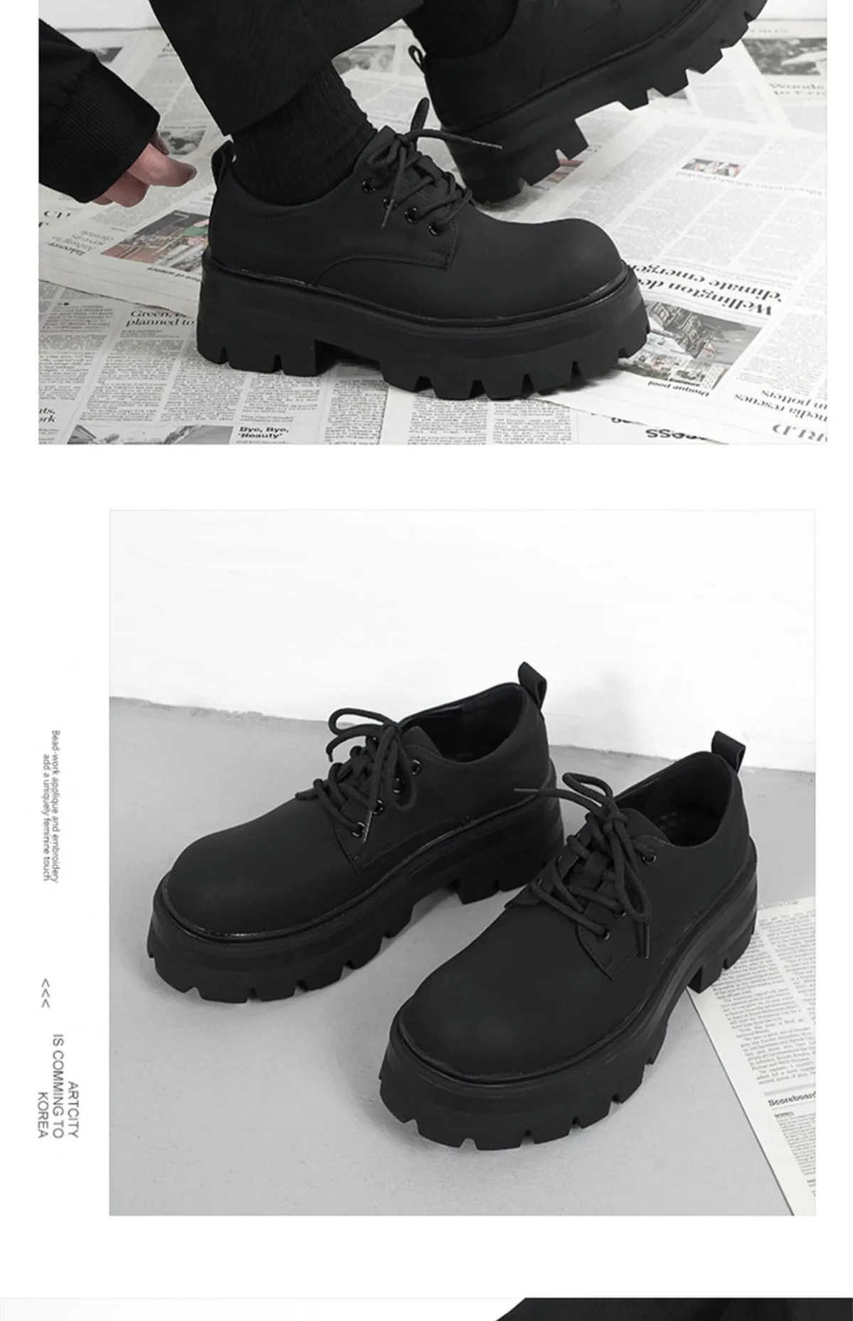 Men's Thick Sole Height Increasing Derby Shoes - Matte Black Leather Casual British Style Dress Shoes for Formal Occasions showcase 9