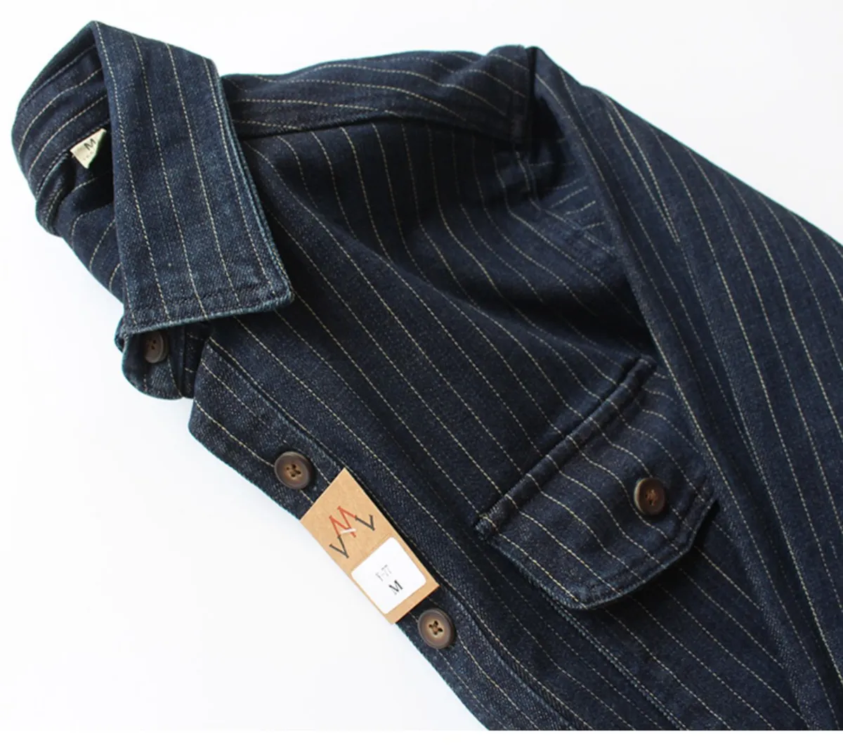 Men's Retro Striped Denim Shirt Jacket, Casual Loose Fit Long Sleeve Workwear Top for Spring/Autumn Fashion showcase 5