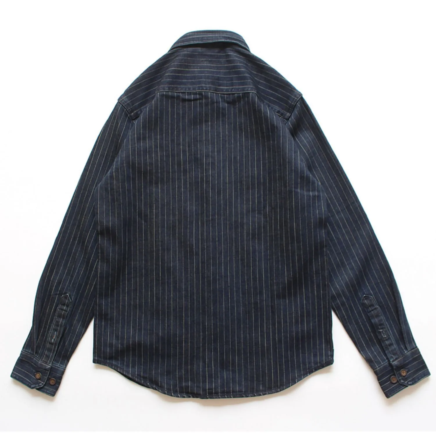 Men's Retro Striped Denim Shirt Jacket, Casual Loose Fit Long Sleeve Workwear Top for Spring/Autumn Fashion thumbnail 2