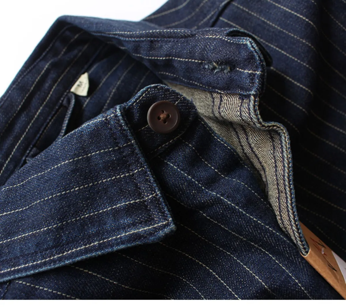 Men's Retro Striped Denim Shirt Jacket, Casual Loose Fit Long Sleeve Workwear Top for Spring/Autumn Fashion showcase 7