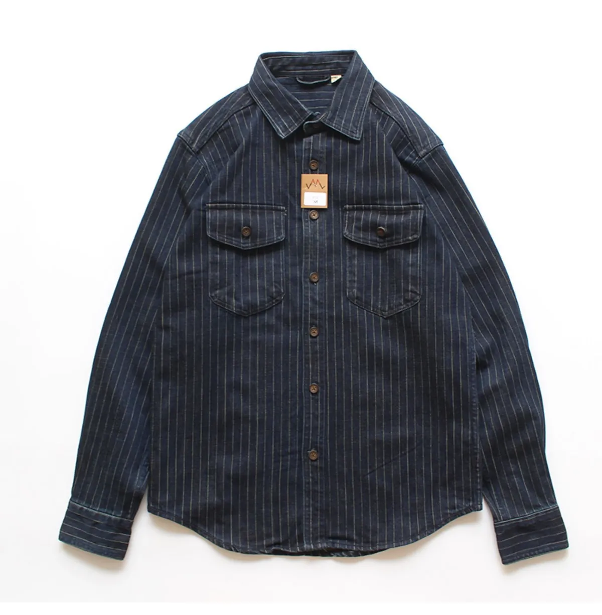 Men's Retro Striped Denim Shirt Jacket, Casual Loose Fit Long Sleeve Workwear Top for Spring/Autumn Fashion showcase 3