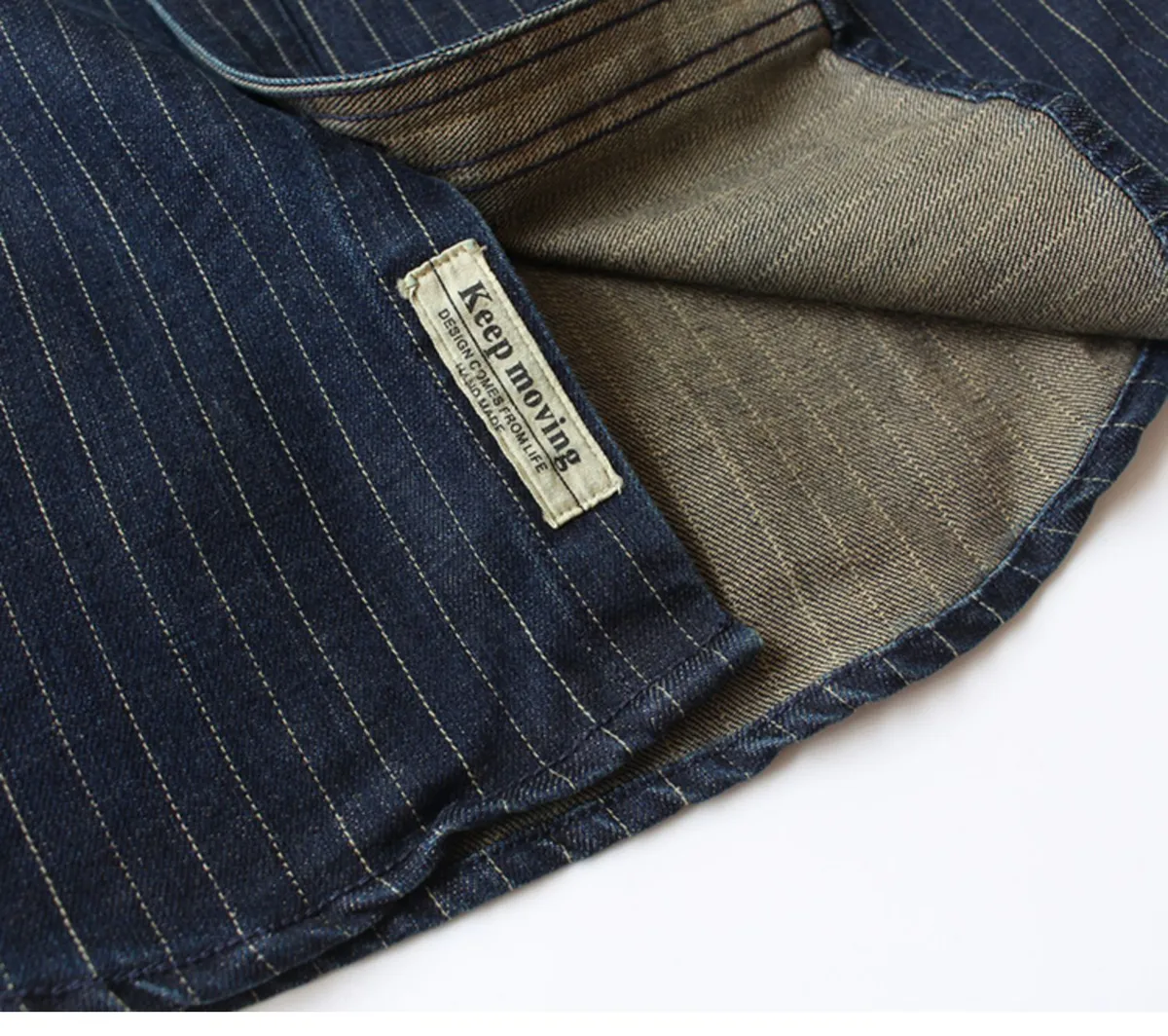 Men's Retro Striped Denim Shirt Jacket, Casual Loose Fit Long Sleeve Workwear Top for Spring/Autumn Fashion showcase 11