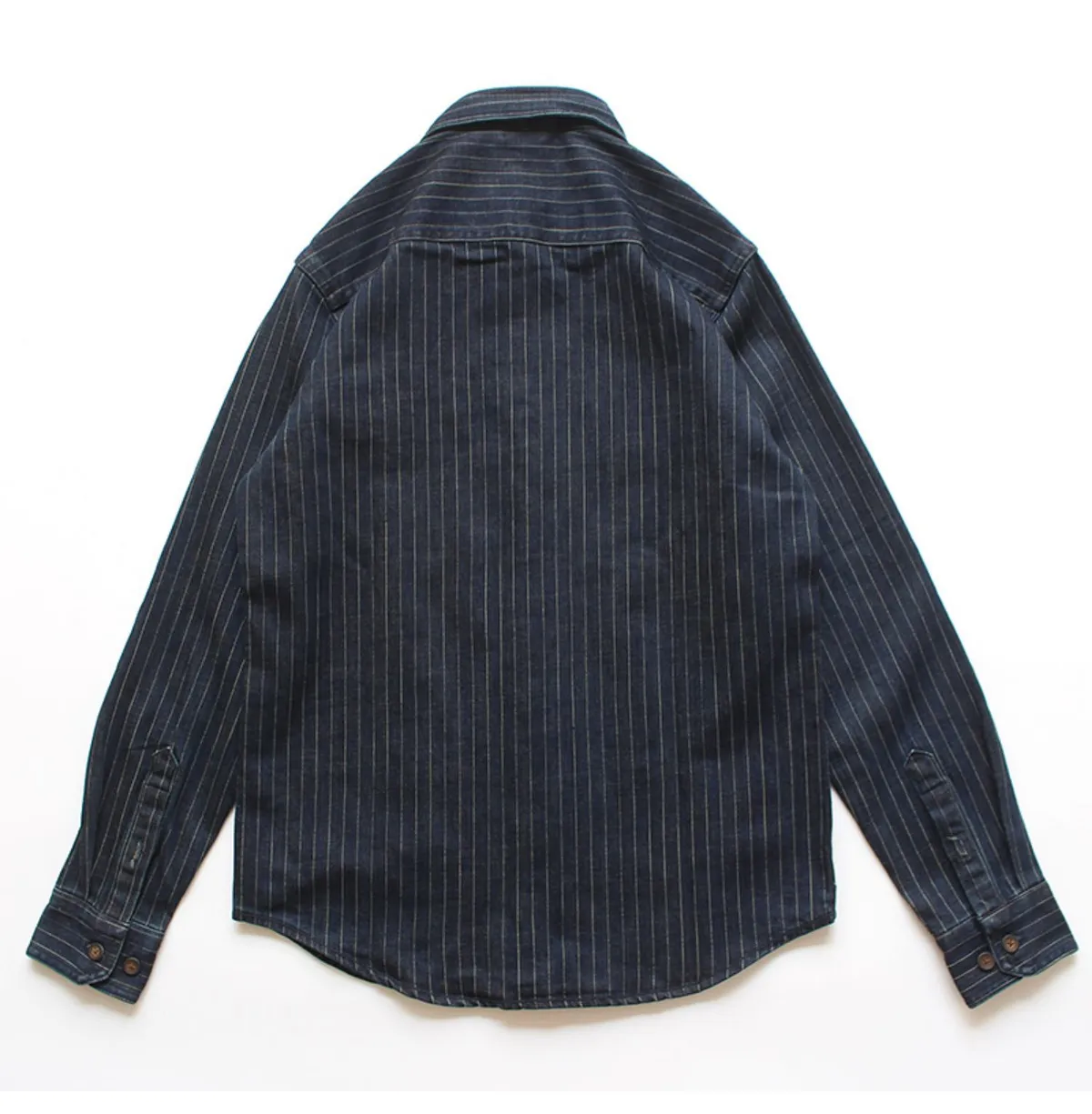 Men's Retro Striped Denim Shirt Jacket, Casual Loose Fit Long Sleeve Workwear Top for Spring/Autumn Fashion showcase 4