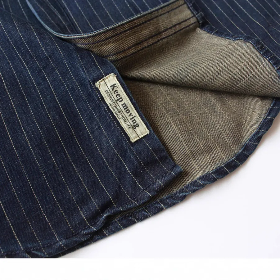 Men's Retro Striped Denim Shirt Jacket, Casual Loose Fit Long Sleeve Workwear Top for Spring/Autumn Fashion thumbnail 4
