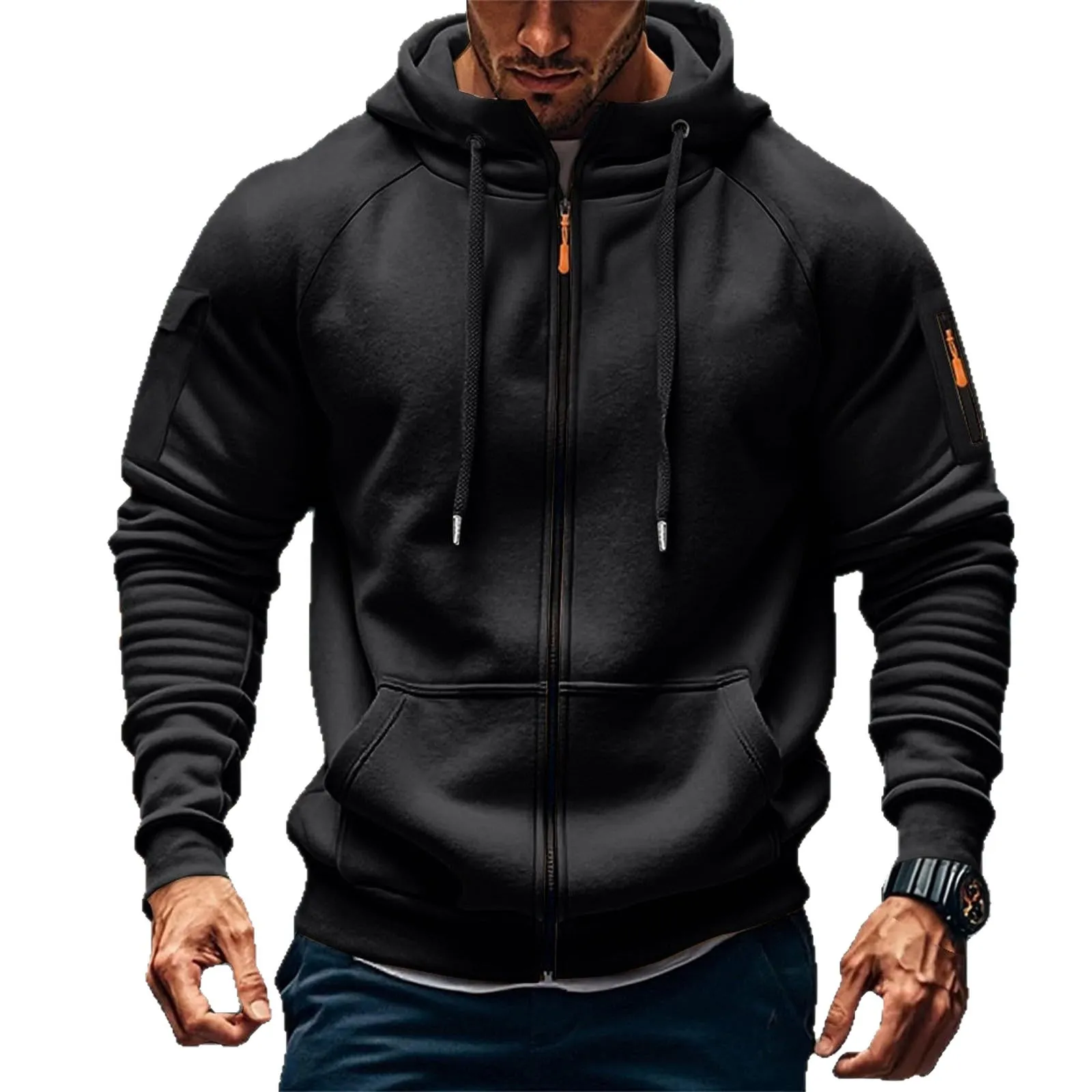 Men's Customizable Embroidered Zip-Up Sweatshirt Casual Loose Fit Plus Size Pullover Jacket for Cross-Border Fashion, Amazon New Style thumbnail 5