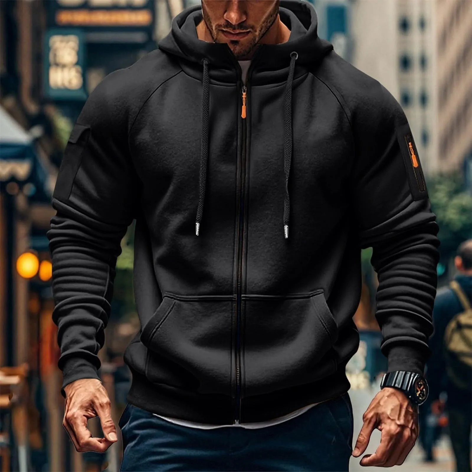 Men's Customizable Embroidered Zip-Up Sweatshirt Casual Loose Fit Plus Size Pullover Jacket for Cross-Border Fashion, Amazon New Style thumbnail 9