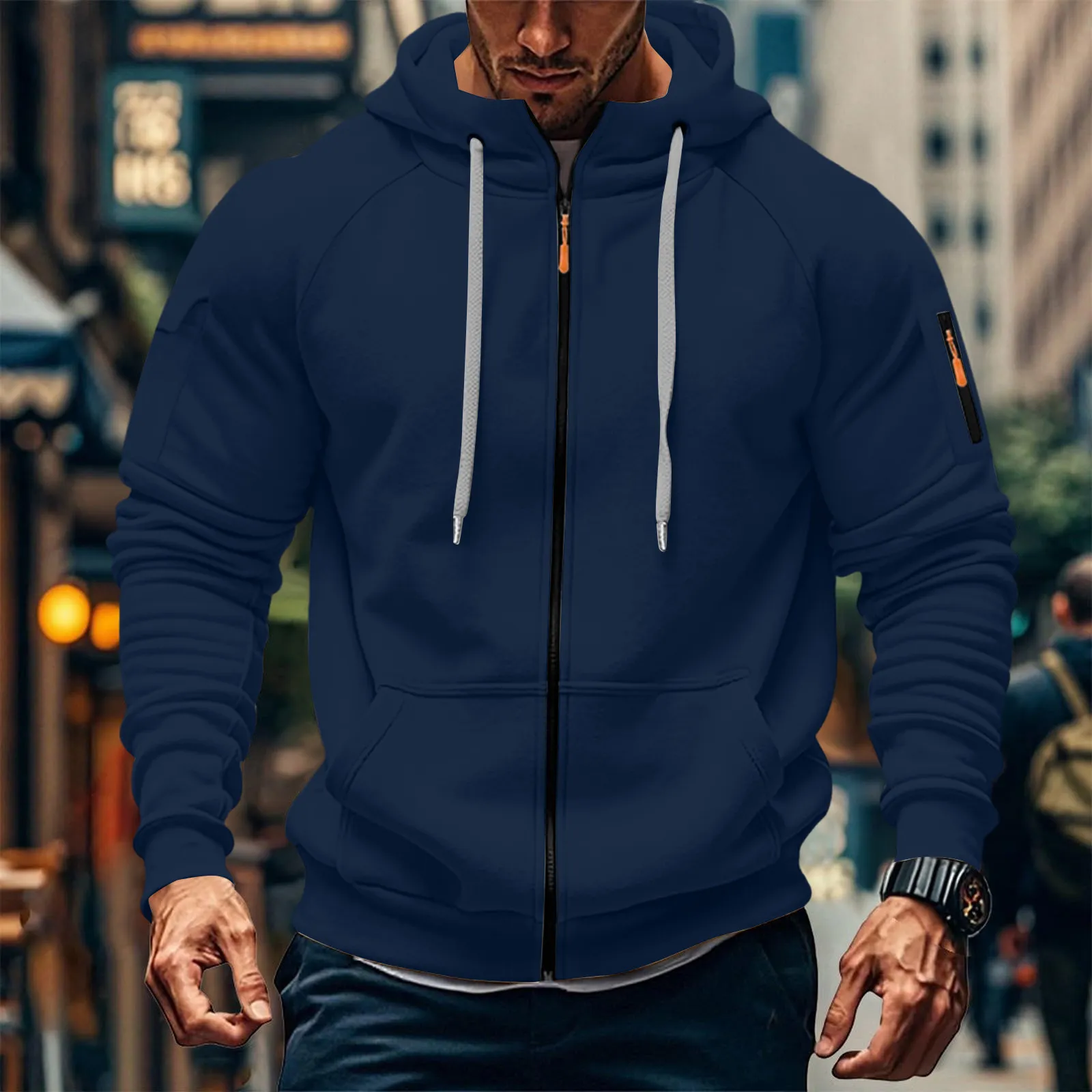 Men's Customizable Embroidered Zip-Up Sweatshirt Casual Loose Fit Plus Size Pullover Jacket for Cross-Border Fashion, Amazon New Style thumbnail 8