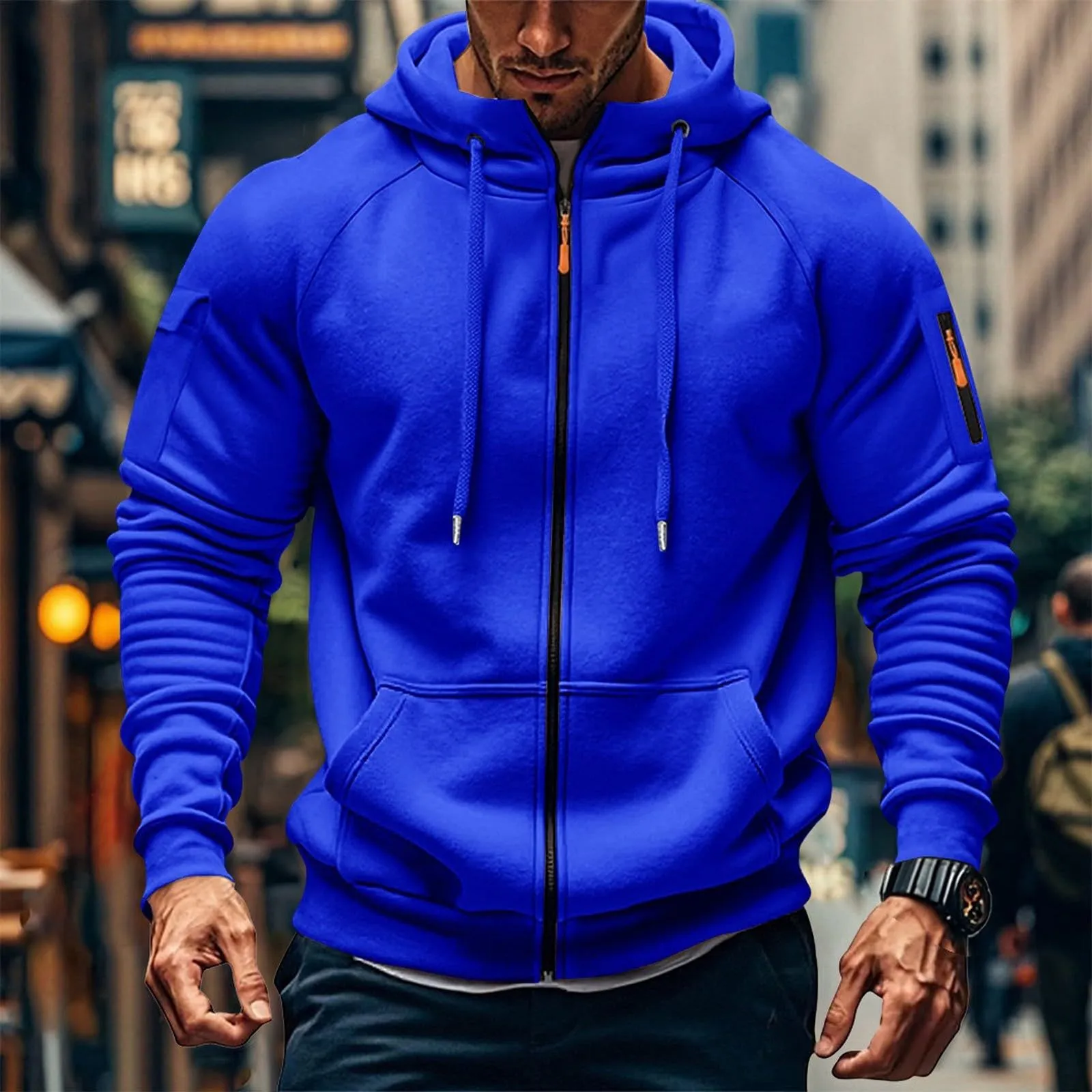 Men's Customizable Embroidered Zip-Up Sweatshirt Casual Loose Fit Plus Size Pullover Jacket for Cross-Border Fashion, Amazon New Style thumbnail 7