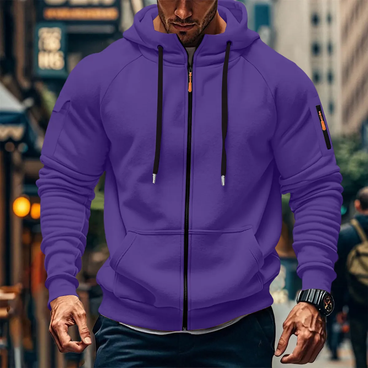 Men's Customizable Embroidered Zip-Up Sweatshirt Casual Loose Fit Plus Size Pullover Jacket for Cross-Border Fashion, Amazon New Style showcase 5