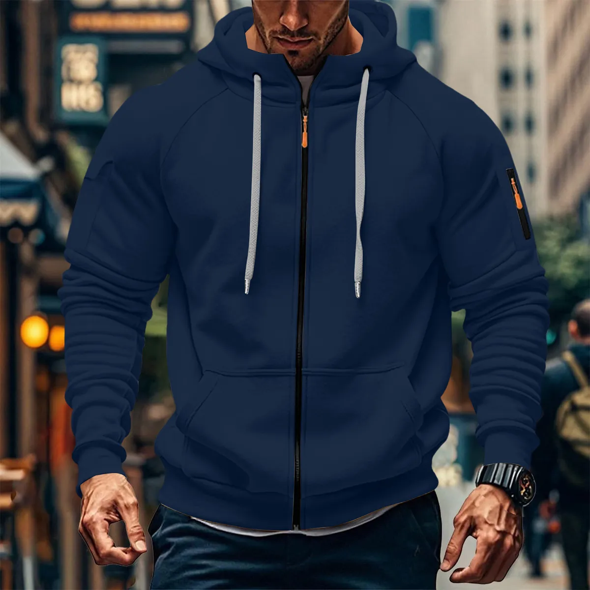 Men's Customizable Embroidered Zip-Up Sweatshirt Casual Loose Fit Plus Size Pullover Jacket for Cross-Border Fashion, Amazon New Style showcase 11