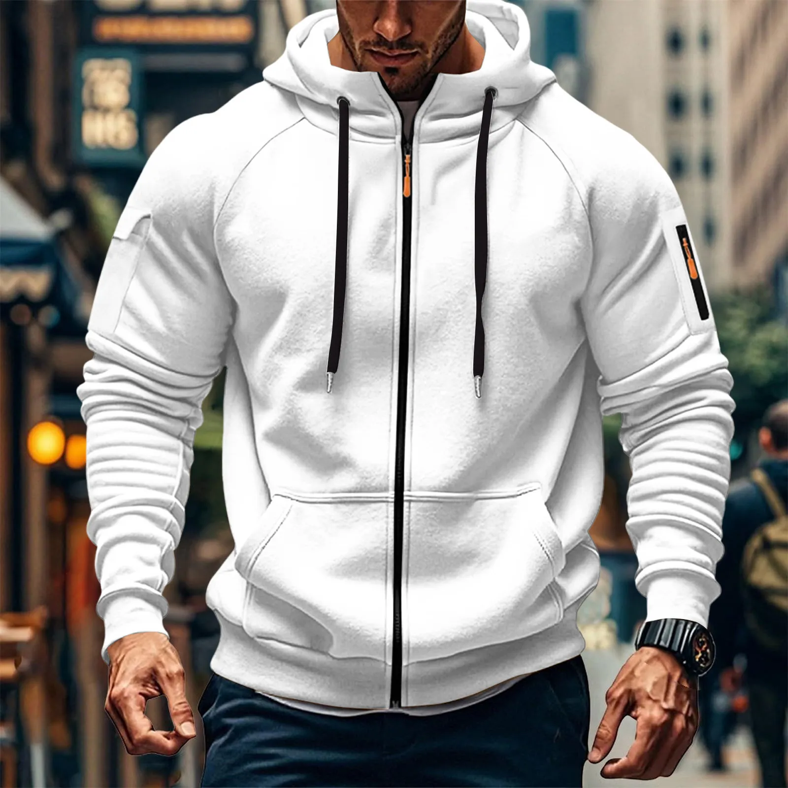 Men's Customizable Embroidered Zip-Up Sweatshirt Casual Loose Fit Plus Size Pullover Jacket for Cross-Border Fashion, Amazon New Style thumbnail 2