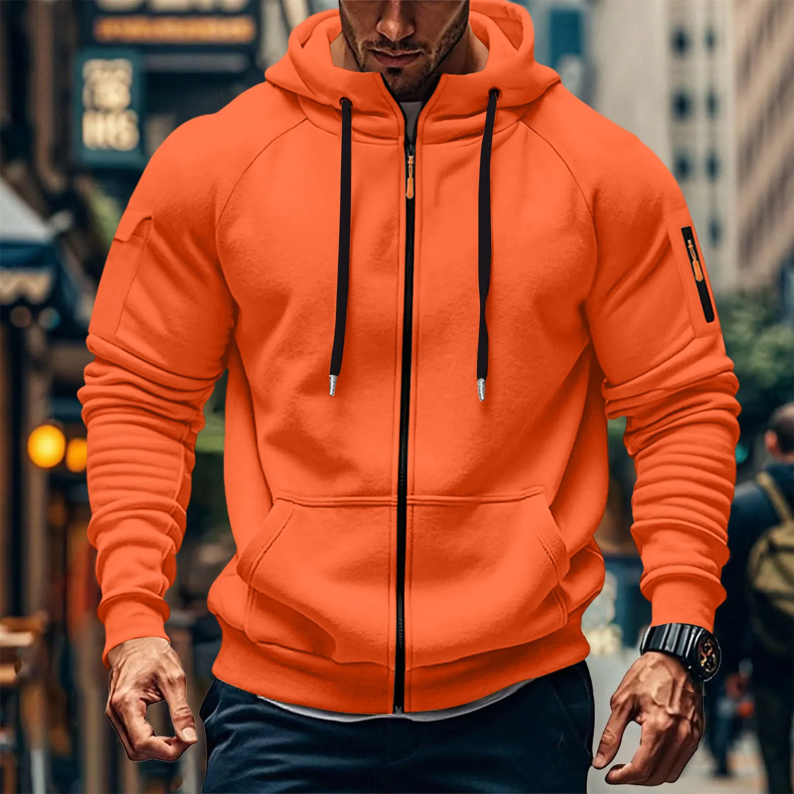 Men's Customizable Embroidered Zip-Up Sweatshirt Casual Loose Fit Plus Size Pullover Jacket for Cross-Border Fashion, Amazon New Style thumbnail 1