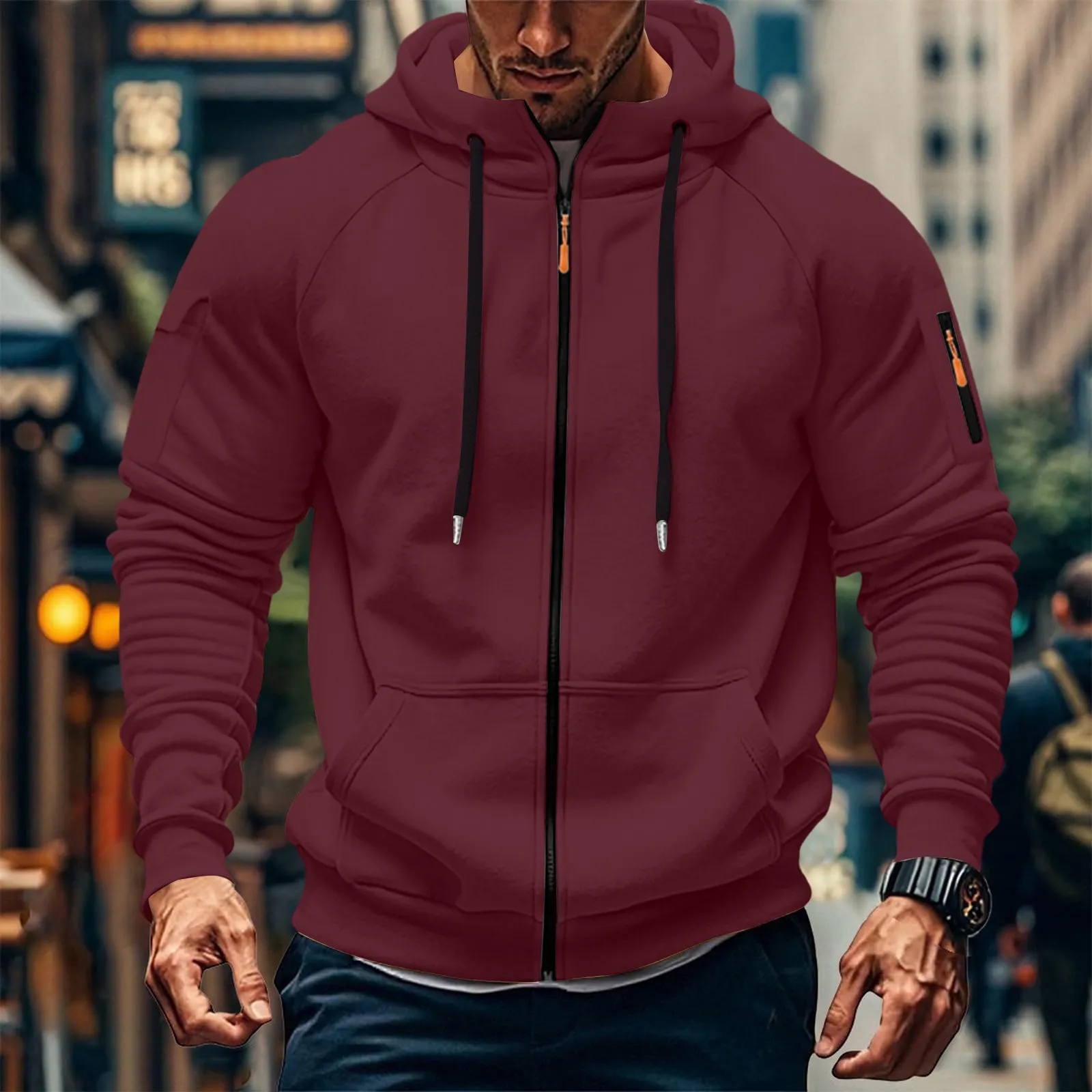 Men's Customizable Embroidered Zip-Up Sweatshirt Casual Loose Fit Plus Size Pullover Jacket for Cross-Border Fashion, Amazon New Style thumbnail 6