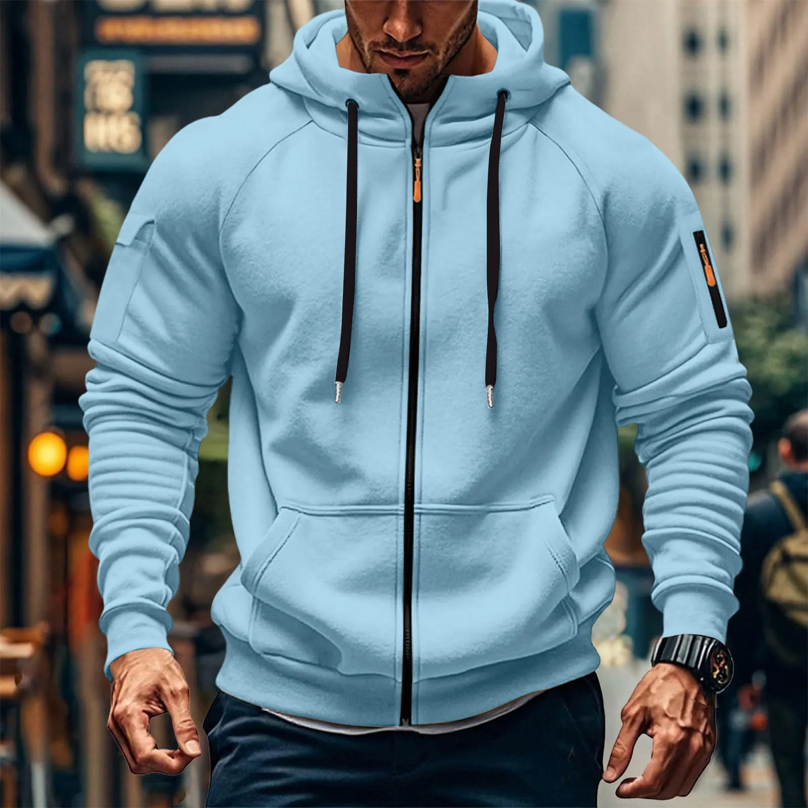 Men's Customizable Embroidered Zip-Up Sweatshirt Casual Loose Fit Plus Size Pullover Jacket for Cross-Border Fashion, Amazon New Style thumbnail 4