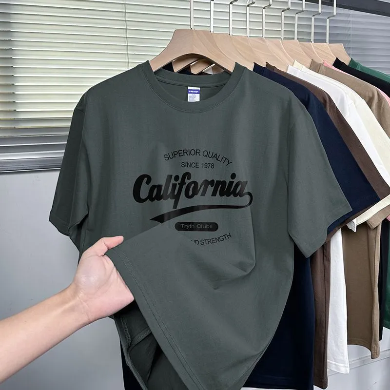 Men's 200g Heavy American Cotton T-Shirt - Short Sleeve Loose Fit Crewneck Tee - Summer Fashion Printed Top for Men thumbnail 1