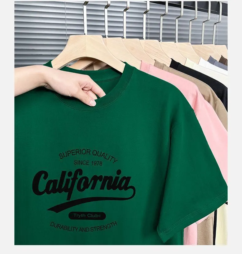 Men's 200g Heavy American Cotton T-Shirt - Short Sleeve Loose Fit Crewneck Tee - Summer Fashion Printed Top for Men showcase 7