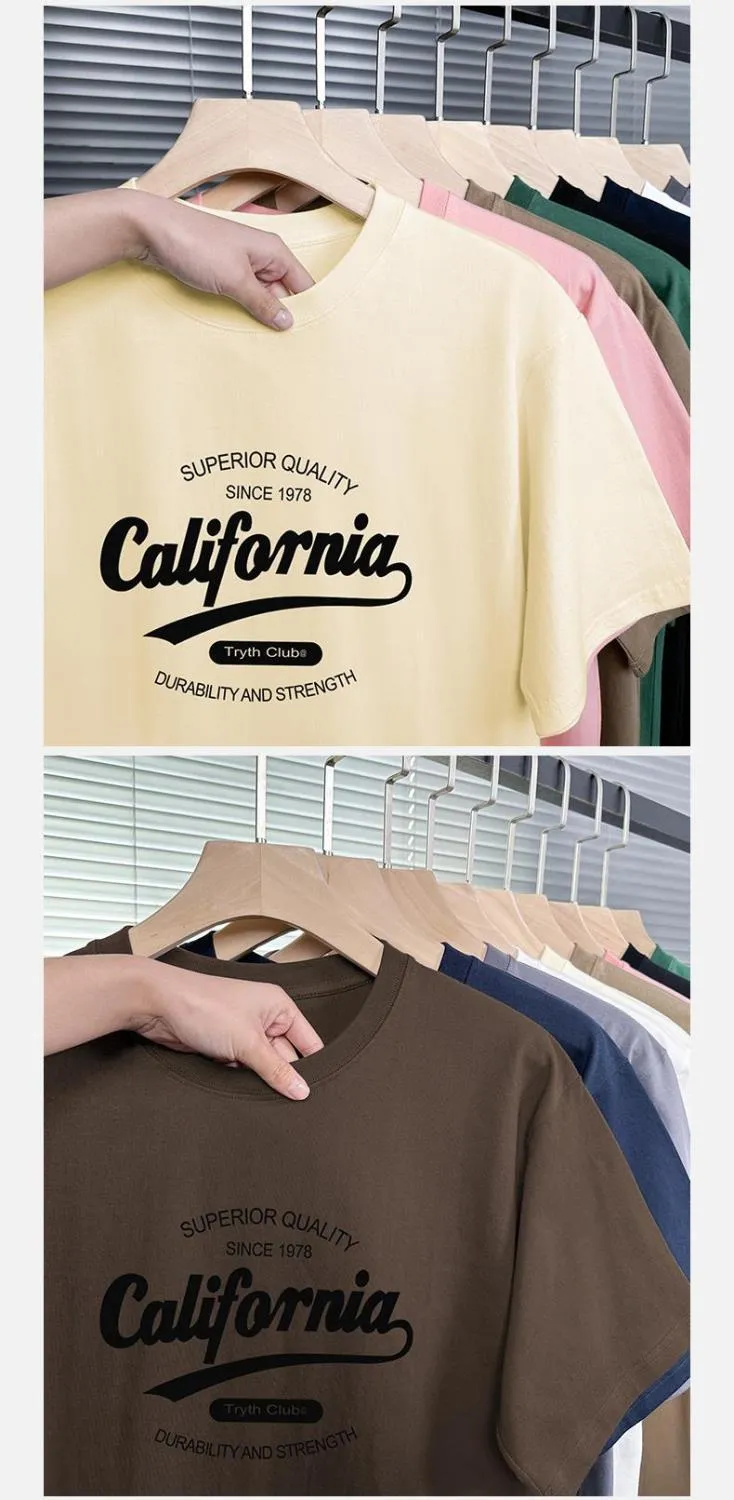 Men's 200g Heavy American Cotton T-Shirt - Short Sleeve Loose Fit Crewneck Tee - Summer Fashion Printed Top for Men showcase 6