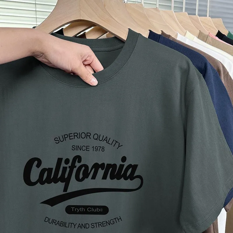 Men's 200g Heavy American Cotton T-Shirt - Short Sleeve Loose Fit Crewneck Tee - Summer Fashion Printed Top for Men thumbnail 4