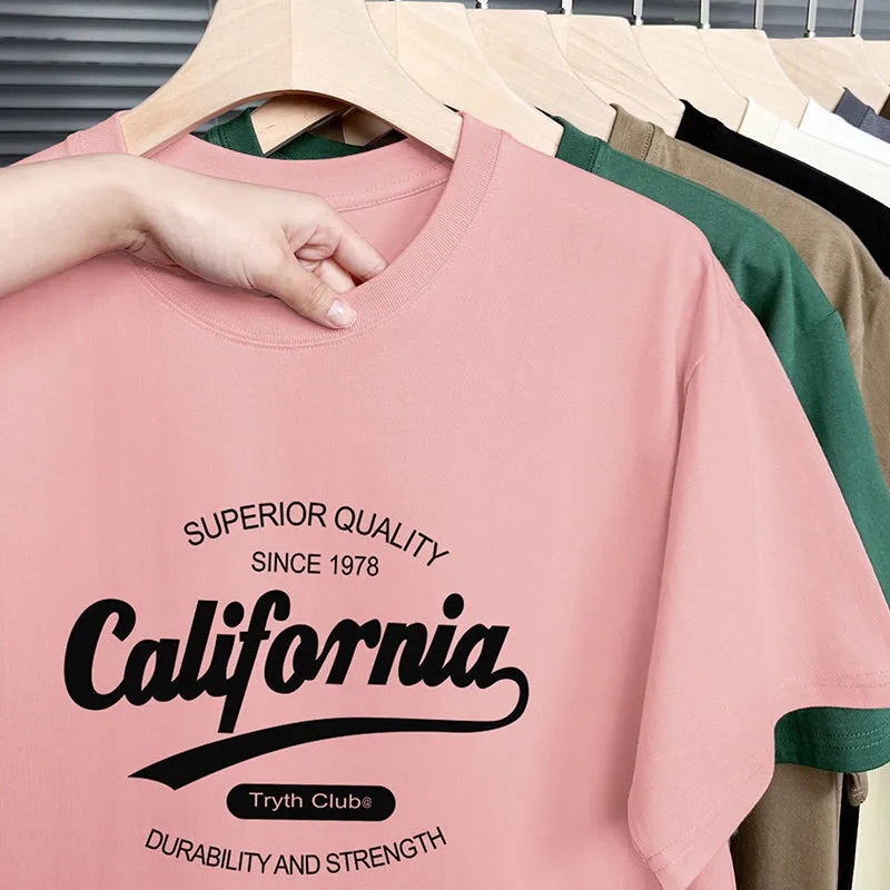Men's 200g Heavy American Cotton T-Shirt - Short Sleeve Loose Fit Crewneck Tee - Summer Fashion Printed Top for Men thumbnail 8