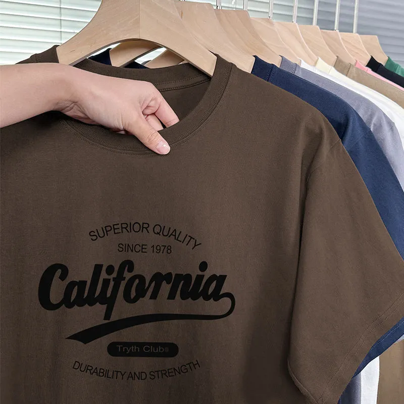 Men's 200g Heavy American Cotton T-Shirt - Short Sleeve Loose Fit Crewneck Tee - Summer Fashion Printed Top for Men thumbnail 9