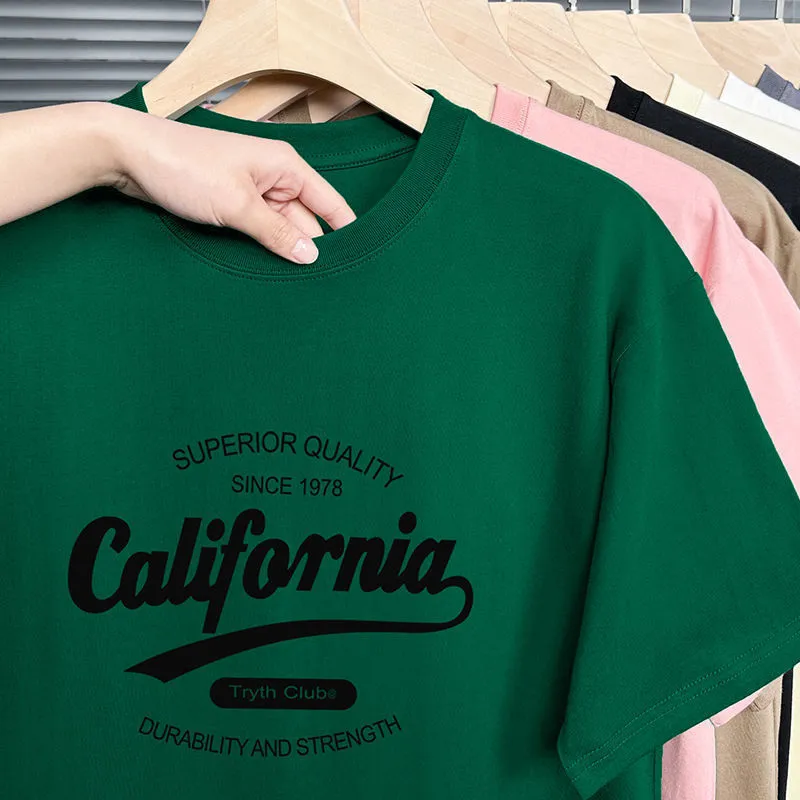 Men's 200g Heavy American Cotton T-Shirt - Short Sleeve Loose Fit Crewneck Tee - Summer Fashion Printed Top for Men thumbnail 7