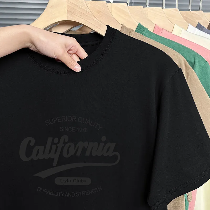 Men's 200g Heavy American Cotton T-Shirt - Short Sleeve Loose Fit Crewneck Tee - Summer Fashion Printed Top for Men thumbnail 2