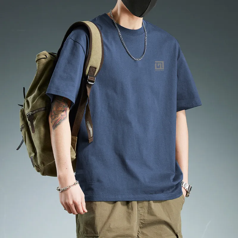 Men's Summer T-Shirt Short Sleeve Pure Cotton Loose Fit Oversized Trendy Brand Design Comfortable Casual Tee for Men thumbnail 1