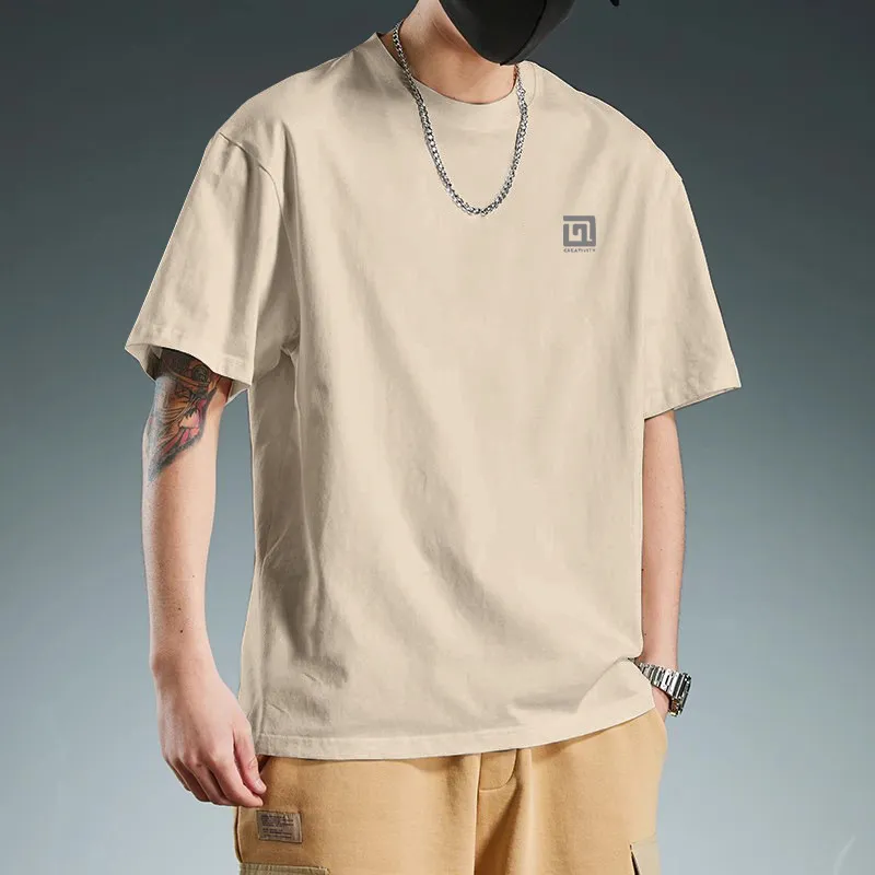 Men's Summer T-Shirt Short Sleeve Pure Cotton Loose Fit Oversized Trendy Brand Design Comfortable Casual Tee for Men thumbnail 7