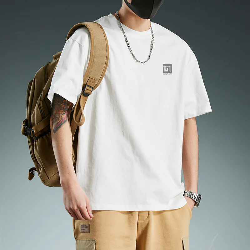 Men's Summer T-Shirt Short Sleeve Pure Cotton Loose Fit Oversized Trendy Brand Design Comfortable Casual Tee for Men thumbnail 4