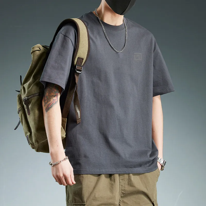 Men's Summer T-Shirt Short Sleeve Pure Cotton Loose Fit Oversized Trendy Brand Design Comfortable Casual Tee for Men thumbnail 10