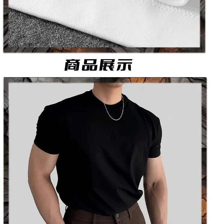 Men's Slim Fit Short Sleeve T-Shirt Korean Style Round Neck Solid Color Fashion Top 2025 New Solona Shoulder Casual Tee showcase 9
