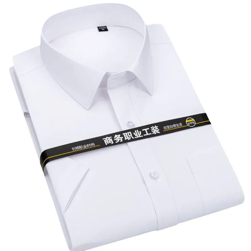 Men's White Long Sleeve Dress Shirt - Solid Color Korean Style Business Casual Non-Iron Cotton Shirt for Office, Work, and Everyday Wear thumbnail 5