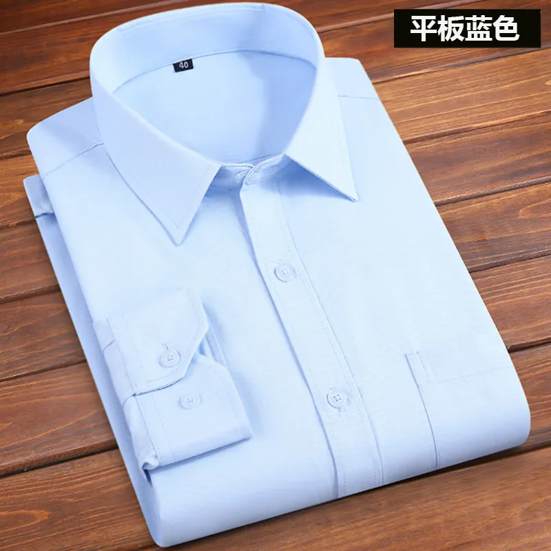 Men's White Long Sleeve Dress Shirt - Solid Color Korean Style Business Casual Non-Iron Cotton Shirt for Office, Work, and Everyday Wear thumbnail 4