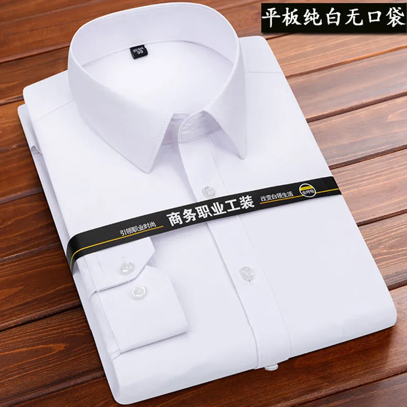 Men's White Long Sleeve Dress Shirt - Solid Color Korean Style Business Casual Non-Iron Cotton Shirt for Office, Work, and Everyday Wear thumbnail 10