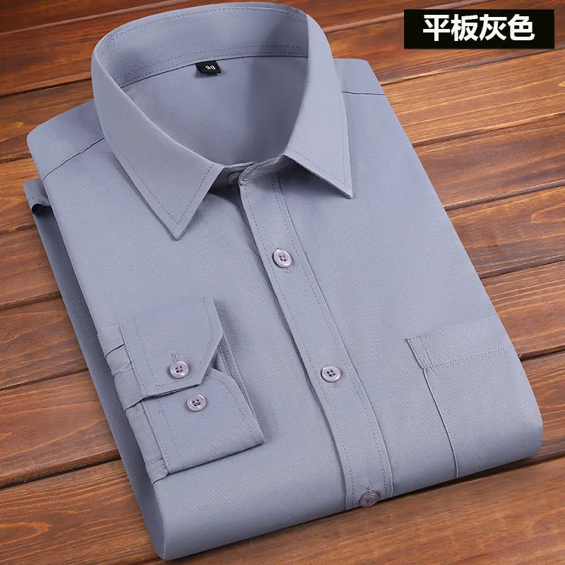 Men's White Long Sleeve Dress Shirt - Solid Color Korean Style Business Casual Non-Iron Cotton Shirt for Office, Work, and Everyday Wear thumbnail 8