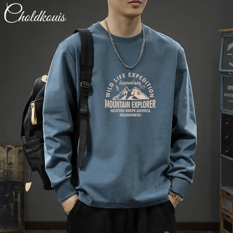 Men's Long Sleeve Cotton T-Shirt - Casual Round Neck Tee for Spring & Fall - Fashionable Patterned Bottoming Shirt for Boys and Men thumbnail 6