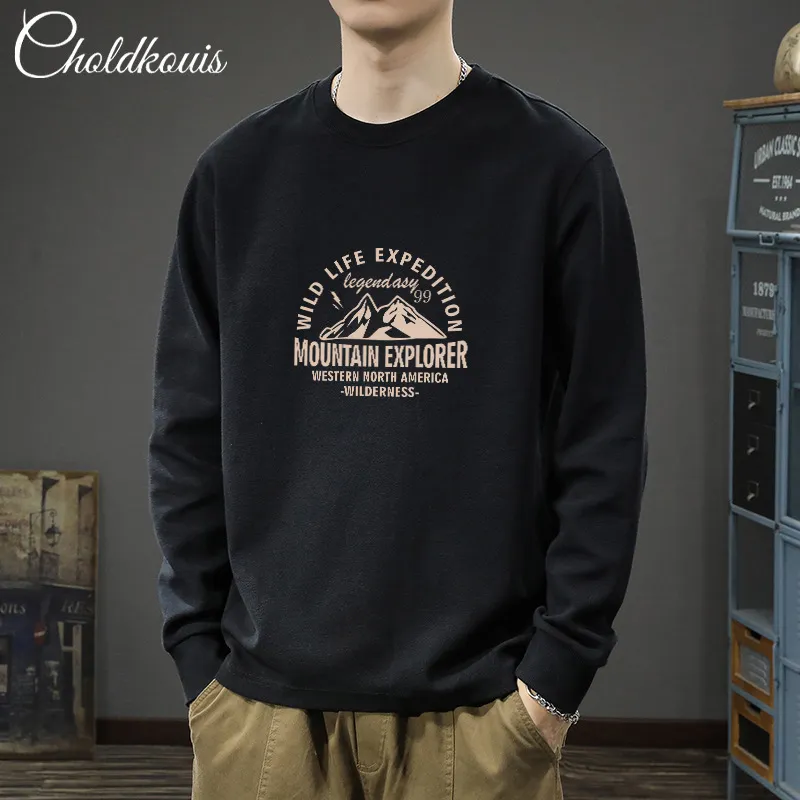 Men's Long Sleeve Cotton T-Shirt - Casual Round Neck Tee for Spring & Fall - Fashionable Patterned Bottoming Shirt for Boys and Men thumbnail 4