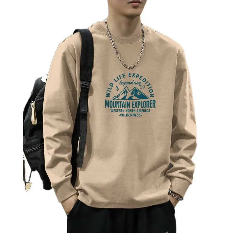 Men's Long Sleeve Cotton T-Shirt - Casual Round Neck Tee for Spring & Fall - Fashionable Patterned Bottoming Shirt for Boys and Men thumbnail 5