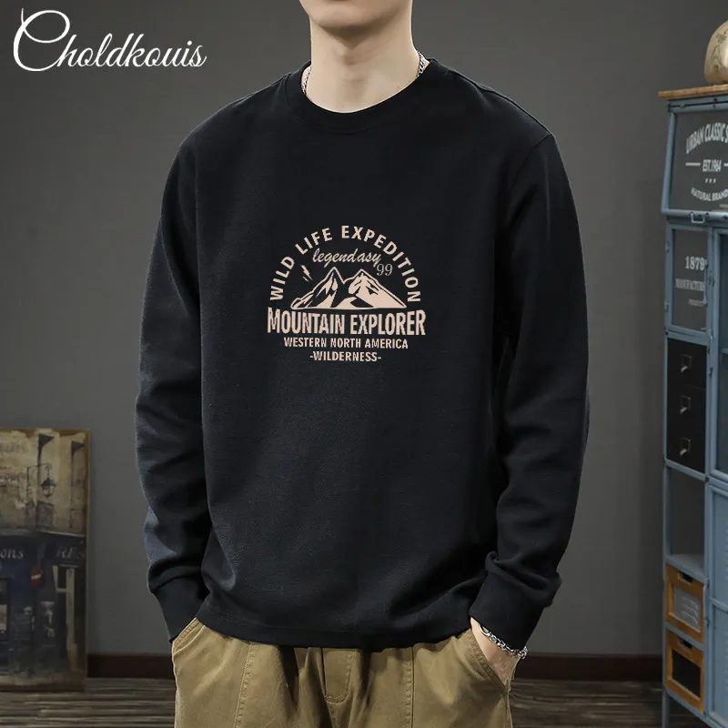 Men's Long Sleeve Cotton T-Shirt - Casual Round Neck Tee for Spring & Fall - Fashionable Patterned Bottoming Shirt for Boys and Men showcase 6