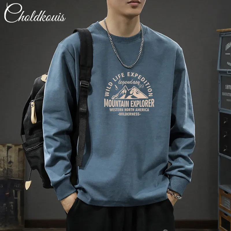 Men's Long Sleeve Cotton T-Shirt - Casual Round Neck Tee for Spring & Fall - Fashionable Patterned Bottoming Shirt for Boys and Men showcase 8
