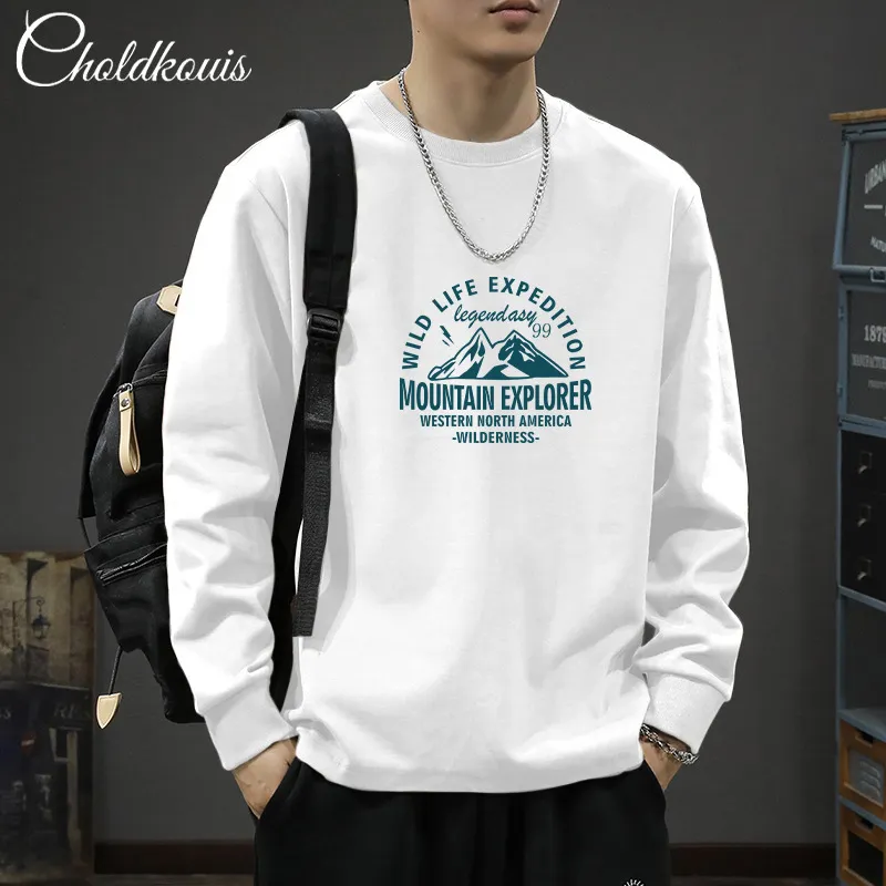 Men's Long Sleeve Cotton T-Shirt - Casual Round Neck Tee for Spring & Fall - Fashionable Patterned Bottoming Shirt for Boys and Men thumbnail 3